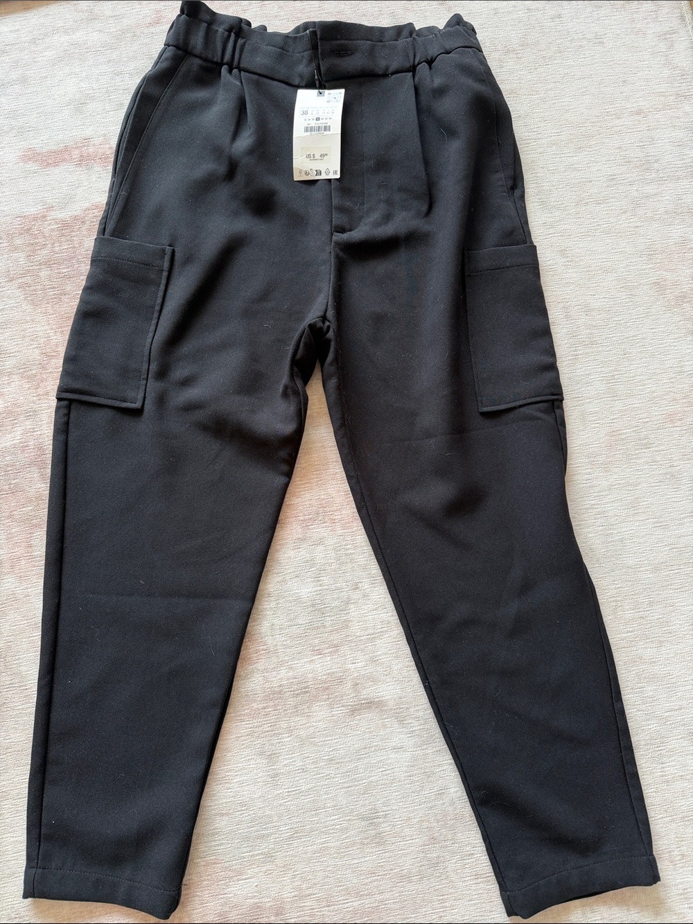 Zara Black Paperbag Cargo Pants Women's Size 6